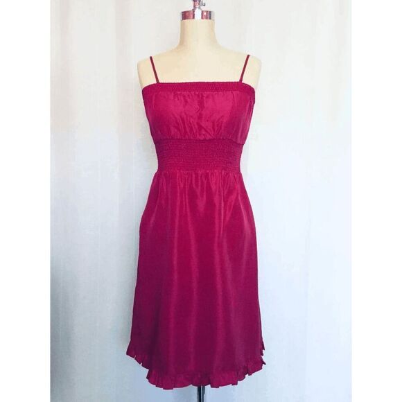 Anthropologie Women’s 4 Maeve Removable Strap Strapless Smocked Silk Dress - Picture 3 of 11
